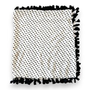J Crew White Black Polka‎ Dot Scarf Tassel Fringe Lightweight Wrap Art to Wear